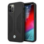 BMW Hülle Apple iPhone 12 12 Pro Leder Perforierte Seiten Schwarz Hardcase