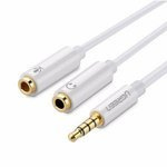 UGREEN Audio Splitter AUX Mini Jack 3.5 mm Kabel für Kopfhörer mit Mikrofon 20cm Weiß