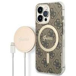 Kit Hülle Guess Case+ Ladegerät iPhone 13 Pro braun/braun hart case 4G Print MagSafe