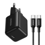 Ugreen X513 30W GaN Wandladegerät 1x USB-C + 1m USB-C Kabel - Schwarz