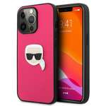 Hülle KARL LAGERFELD Apple iPhone 13 Pro Max Leder Iconic Karl`s Head Metall Rosa Hardcase