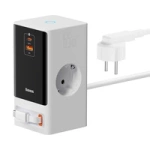 Baseus PowerCombo Ladestation 65W 1,5m 2 x EU + USB-A + USB-C + einziehbares USB-C-Kabel - Weiß