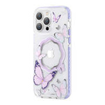 Kingxbar Butterfly Series Magnethülle für iPhone 14 Plus MagSafe, verziert mit einem Aufdruck von lila Schmetterlingen