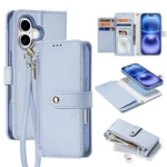 Dux Ducis Lawa iPhone 16 Lederhülle mit abnehmbarer magnetischer Brieftasche - Blau