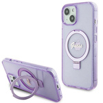 Etui Guess GUHMP15SHRSGSU iPhone 15 6.1" fioletowy/purple hardcase Ring Stand Script Glitter MagSafe Case