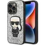Hülle KARL LAGERFELD Apple iPhone 14 Pro Max Glitter Flocken Ikonik Silber Hartcase