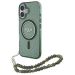 Etui Guess iPhone 16 6.1" zielony/green hardcase IML Glitter With Pearl Strap MagSafe