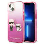 Hülle KARL LAGERFELD Apple iPhone 13 Mini Farbverlauf Iconic Karl &amp; Choupette Rosa Hartcase