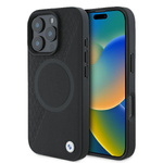 Hülle BMW iPhone 16 Pro 6.3" schwarz/schwarz hartcase Schild Leder halb strukturiert und Kreis MagSafe