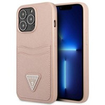 Hülle GUESS Apple iPhone 13 13 Pro Saffiano Dreieck Logo Cardslot Rosa Hartcase