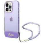 Hülle GUESS Apple iPhone 14 Pro Max Translucent Pearl Strap Lila Hartcase