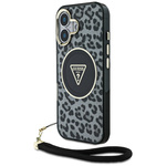 Etui Guess HC IML Leopard Triangle Cord Strap do iPhone 16 MagSafe czarny