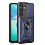 Hybrid Armor Camshield-Hülle mit Kameraabdeckung und Metallring für Samsung Galaxy S25+ – blau