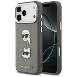 Etui Karl Lagerfeld FW Grained Karl &    Choupette Heads Pins & Logo do iPhone 17 Pro Max szary