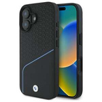 Hülle BMW iPhone 16 6.1" schwarz/schwarz hartcase Schild Leder strukturiert und Linie MagSafe