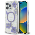 Etui Guess Resin Flowers MagSafe do      iPhone 16 Pro Max fioletowy