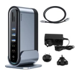 [B WARE] Baseus multifunktionaler HUB 3x USB 3.2 Gen 1 / 2x USB 2.0 / 2x USB Type C / SD und Micro SD Kartenleser / AUX / 3x HDMI / RJ45 1Gbps Power Delivery 100W (EU / CN / UK Stecker) grau (CAHUB-DG0G)