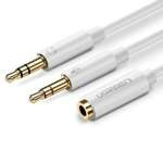 UGREEN Audio Splitter AUX Mini Jack 3.5 mm Kabel für Kopfhörer mit Mikrofon 28cm Weiß