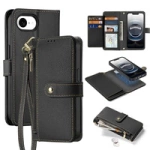 Dux Ducis Lawa iPhone 16e Lederhülle mit abnehmbarer magnetischer Brieftasche - Schwarz