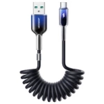 Joyroom S-A43 Crystal-Clear Serie 3A USB-A – USB-C Spiralkabel 1,5 m – Schwarz