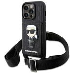 Hülle Karl Lagerfeld KLHCP14LCSAKHPKK iPhone 14 Pro 6.1" hartcase schwarz/schwarz Crossbody Saffiano Monogramm Ikonik Case