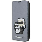 Hülle Karl Lagerfeld KLBKP14XSANKCPG iPhone 14 Pro Max 6,7" Buchcase silber/silber Saffiano Karl &amp; Choupette Case