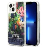 Hülle GUESS Apple iPhone 14 Plus Flower Liquid Glitter Blau Hardcase