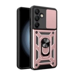 Hybrid Armor Camshield-Hülle mit Kameraabdeckung und Metallring für Samsung Galaxy S24 FE – Pink