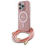 Etui Guess iPhone 16 Pro Max 6.9" różowy/pink hardcase Crossbody Cord Script MagSafe