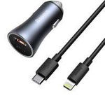 Baseus Golden Contactor Pro schnelles USB-Autoladegerät Typ C / USB 40 W Power Delivery 3.0 Quick Charge 4+ SCP FCP AFC + USB-Typ-C-Kabel - Lightning (TZCCJD-B0G)