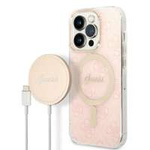 Kit Hülle Guess Case+ Ladegerät iPhone 14 Pro 6.1" rosa/rosa hart case 4G Print MagSafe