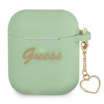 Hülle GUESS Apple AirPods Abdeckung Silikon Charme Herz Sammlung Grün Case