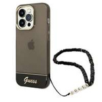 Hülle GUESS Apple iPhone 14 Pro Max Translucent Pearl Strap Schwarz Hartcase