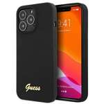 Hülle GUESS Apple iPhone 13 13 Pro Silikon Script Gold Logo Schwarz Hartcase