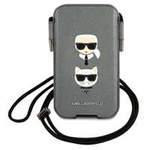 KARL LAGERFELD Handtasche Handy 6.1 Saffiano Ikonik Karl&amp;Choupette Kopf Grau Hartcase