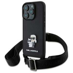 Etui Karl Lagerfeld iPhone 16  Pro Max czarny/black hardcase Saffiano Karl&Choupette Metal Pin CBDY Strap