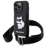 Hülle Karl Lagerfeld KLHCP14LCSAKHPCK iPhone 14 Pro 6.1" hartcase schwarz/schwarz Crossbody Saffiano Monogramm Choupette Case