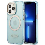 Hülle GUESS Apple iPhone 13 Pro Max Gold Outline Transluzent MagSafe Blau Hartcase