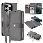 Dux Ducis Lawa iPhone 16 Pro Lederhülle mit abnehmbarer magnetischer Brieftasche - Grau