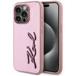 Etui Karl Lagerfeld Wrinkled Metal       Signature do iPhone 15 Pro różowy