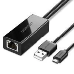 Ugreen 30985 Externe Netzwerkkarte für Chromecast mit Micro-USB-/USB-A-Anschlüssen 100 Mbit/s 1 m – Schwarz