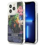 Hülle GUESS Apple iPhone 13 13 Pro Flower Liquid Glitter Blau Hartcase