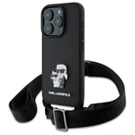 Etui Karl Lagerfeld iPhone 16 Pro czarny/black hardcase Saffiano Karl&Choupette Metal Pin CBDY Strap