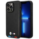 Hülle BMW BMHCP14L22PTDK iPhone 14 Pro 6.1" schwarz/schwarz Leder Stempel Tricolor