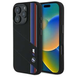 Hülle BMW iPhone 16 Pro Max schwarz/schwarz hartcase Silicone Cut Tricolor Lines MagSafe