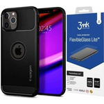 Hülle SPIGEN iPhone 12 / 12 Pro Rugged Armor Mattschwarz + 3MK Flexibles Glas Lite