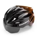 Rockbros Fahrradhelm mit Visier, abnehmbarer UV-Schutzbrille, Unisex – Schwarz/Braun