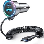 [B WARE] Joyroom 3-in-1-Schnellladegerät fürs Auto mit USB-Typ-C-Kabel, 1,6 m, 60 W, Schwarz (JR-CL07)
