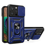 Hybrid Armor Camshield case for iPhone 14 Pro armored case with camera cover blue