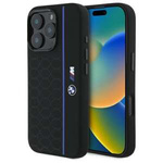 Case BMW iPhone 16 Pro black/black hardcase Silicone Hexagon Blue Line MagSafe